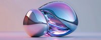 Abstract fluid glass sculpture with smooth curves in blue, pink, and purple hues on soft gradient background.