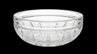 Clear glass bowl with geometric cut pattern, isolated on transparent background, ready for design use on product mockups, packaging, print-on-demand items, and digital compositions.