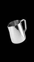 Stainless steel milk frothing pitcher isolated on transparent background, ready for print on demand, stickers, clipart, T-shirt design, and sublimation use.