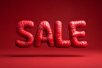 Red inflated balloon letters spelling SALE on crimson background for retail promotions, shopping discounts, marketing campaigns and commercial advertising.