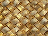 Woven bamboo texture in golden brown tones creates diagonal pattern. Natural fiber surface with light and shadow details forms seamless background.