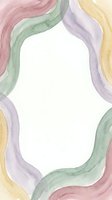 Watercolor pastel frame border with flowing organic curves in soft pink green yellow purple hues on white background for spring design projects.