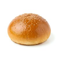 Freshly baked round sesame seed bun with golden-brown crust, isolated on white background. Perfect for bakery, food, restaurant, and culinary design projects.