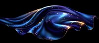 Flowing cosmic waves with glowing stars and nebula effects on black background create magical space atmosphere for astronomy and fantasy designs.