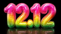 Colorful rainbow gradient balloon numbers 12.12 with glossy reflective surface on dark background, festive celebration date decoration for sales and events.