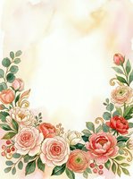 Watercolor floral frame with roses, peonies, and eucalyptus on cream background, isolated for invitations, greeting cards, and wedding designs.
