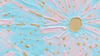 Pastel sunburst pattern with radiating pink and turquoise stripes, gold circular accents, and metallic confetti scattered throughout on isolated background for design projects.