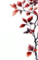 Graceful red autumn leaves on black branch watercolor artwork on white isolated background, suitable for botanical wall art and stationery design.