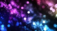 Glowing hexagonal bokeh lights in pink and blue colors creating magical abstract background with sparkles and blurred geometric shapes in space.
