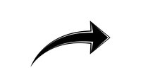 Curved black arrow pointing right on white background isolated for graphic design and presentation use.