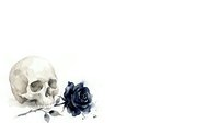Anatomical skull with dark blue rose on white background, isolated design element suitable for gothic, memento mori, and alternative art projects.