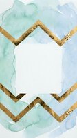 Watercolor chevron frame with gold foil accents on mint green and blue background for wedding invitations and greeting cards.