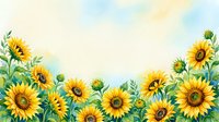 Watercolor sunflower border frame with bright yellow blooms and green leaves on soft pastel background for greeting cards and summer designs.