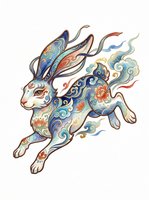 Ornate decorative rabbit with flowing ribbons and intricate patterns isolated on transparent background. Ready for t-shirt design, clipart, stickers, sublimation and print-on-demand products.