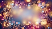 Holiday gift boxes arranged in circle with golden bokeh lights and warm glow, festive background for seasonal promotions, greeting cards, and celebration designs.