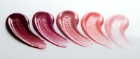 Cosmetic lipstick swatches in pink and berry tones arranged in curved strokes on white background for beauty and makeup applications.