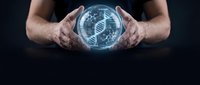 Man holding glowing DNA helix sphere in hands against dark background, representing genetic research, biotechnology, and scientific innovation for medical and healthcare concepts.