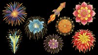 Colorful fireworks and flower bursts isolated on transparent background, ready for t-shirt design, clipart, stickers, sublimation, and print-on-demand projects.