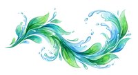 Flowing water splash with green leaves swirling in dynamic motion, isolated on transparent background for eco-friendly design projects and nature concepts.