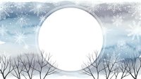Winter landscape watercolor frame with bare trees and snowflakes on transparent background for seasonal greeting cards and holiday designs.