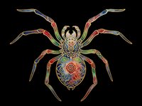 Ornate decorative ant with intricate patterned body in jewel tones, isolated on transparent background. Ready for t-shirt designs, clipart, stickers, sublimation, and print-on-demand products.
