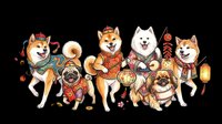 Festive dogs in traditional Chinese New Year outfits, holding lanterns and firecrackers, isolated on transparent background, ready for stickers, t-shirt design, and print on demand.