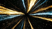 Abstract light trails creating dynamic starburst effect with golden and blue streaks radiating from center point against dark background for motion graphics.