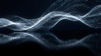 Abstract digital wave particles flowing in dark space with glowing blue light trails creating dynamic motion for technology and data visualization backgrounds.