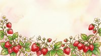 Strawberry plants with ripe red berries and green leaves border bottom of cream watercolor background, suitable for spring designs, greeting cards, and seasonal marketing materials.