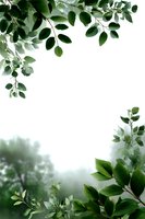 Fresh green leaves frame creating natural border on white background, perfect for eco-friendly designs and nature-themed layouts.