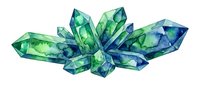 Cluster of translucent emerald and sapphire crystals with geometric facets, isolated on white background for design projects, clipart, and digital compositions.
