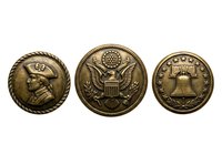 Antique bronze coins featuring historical profiles and patriotic symbols isolated on white background, suitable for numismatic collections, educational materials, and historical design projects.