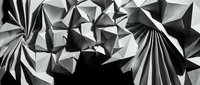Abstract geometric paper art with folded origami shapes creating dramatic shadows and depth in monochrome black and white composition for modern design projects.