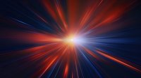 Abstract light burst with red and blue rays radiating from bright center point against dark background, creating dynamic motion effect and sense of speed.