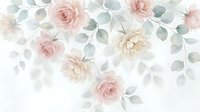 Soft pink roses and peonies with eucalyptus leaves on white background. Romantic floral arrangement for wedding invitations, greeting cards and feminine designs.