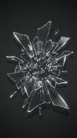 Shattered glass fragments exploding outward in dynamic motion against dark background, creating abstract burst effect for impact design and visual effects projects.