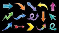 Colorful arrow collection with various directions and styles isolated on transparent background, ready for clipart, t-shirt design, stickers, print-on-demand products, and digital design projects.