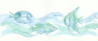 Watercolor fish swimming in soft blue and green tones creating peaceful aquatic scene for marine themed designs and ocean inspired artwork.