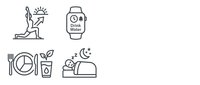 Healthy lifestyle icons set featuring exercise, hydration, nutrition and sleep habits for wellness apps and health education materials.
