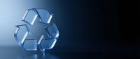 Metallic blue recycling symbol on gradient background representing environmental sustainability and waste management concepts for eco-friendly business materials.