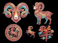 Ornate ram and goat zodiac symbols with intricate mandala patterns, isolated on transparent background. Ready for t-shirt design, clipart, stickers, sublimation, and print-on-demand products.
