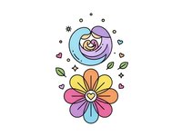 Colorful flower and rose design with hearts and leaves on white background isolated for greeting cards, decorations and craft projects.