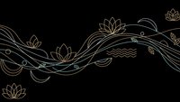 Elegant golden lotus flowers with flowing waves on black background. Minimalist line art design for meditation, wellness and spiritual themes.