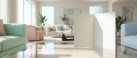 Modern minimalist living room interior with pastel furniture, natural light and contemporary design for home decor inspiration and lifestyle content.