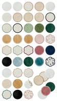 Collection of empty ceramic plates and wooden dishes in various colors and shapes isolated on white background for design projects.