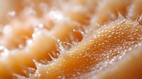 Extreme macro photography of honey comb texture with tiny droplets and crystalline formations in warm amber and golden tones, showing natural organic patterns.