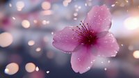 Delicate pink cherry blossom with soft bokeh background and floating petals creates dreamy spring atmosphere for romantic and seasonal designs.