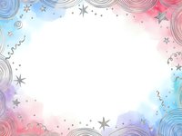 Watercolor frame with stars and swirls on white background for greeting cards, invitations and festive designs.