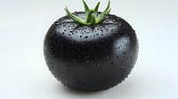 Fresh black tomato with water droplets isolated on white background for healthy cooking and organic food concepts.