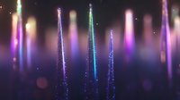 Glowing vertical light beams in purple and blue colors with sparkles and bokeh effects create magical atmospheric background for spiritual or festive designs.
